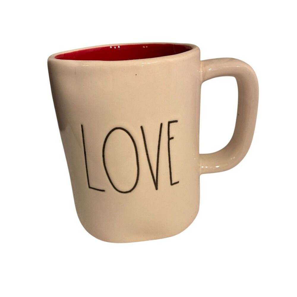 Rae Dunn Artisan Collection Magenta Mug W/ “LOVE” On It. White W/ Red Inside 4”